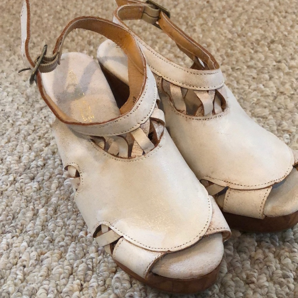 Wedge heels!! Soft leather upper with cushioned insole.